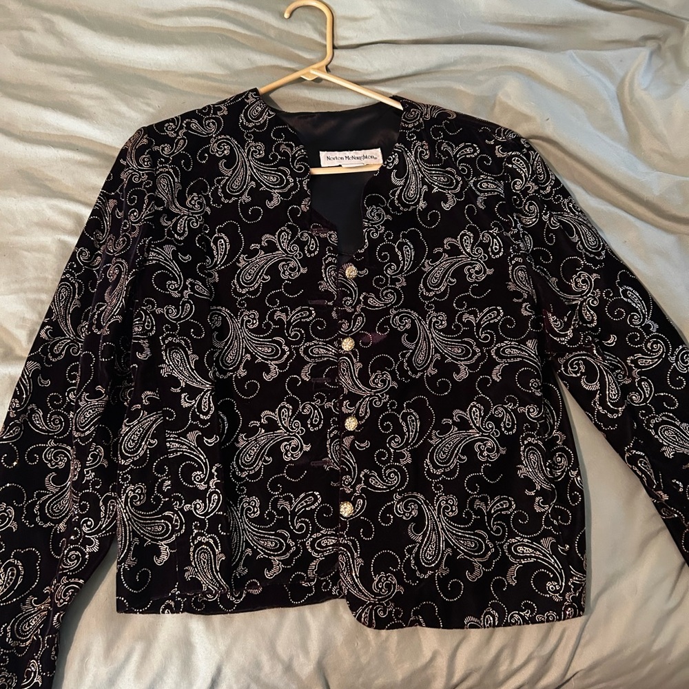 Norton McNaughton Black and Gold Paisley Blazer